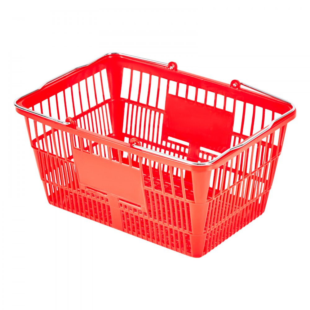 Koszyk zakupowy VEVOR, 12 szt., 21 l, składany, kosz transportowy, kosz z tworzywa sztucznego PE z metalowymi uchwytami, kosz sprzedażowy o ładowności 9,07 kg, do sklepów spożywczych, handlu detalicznego, supermarketów