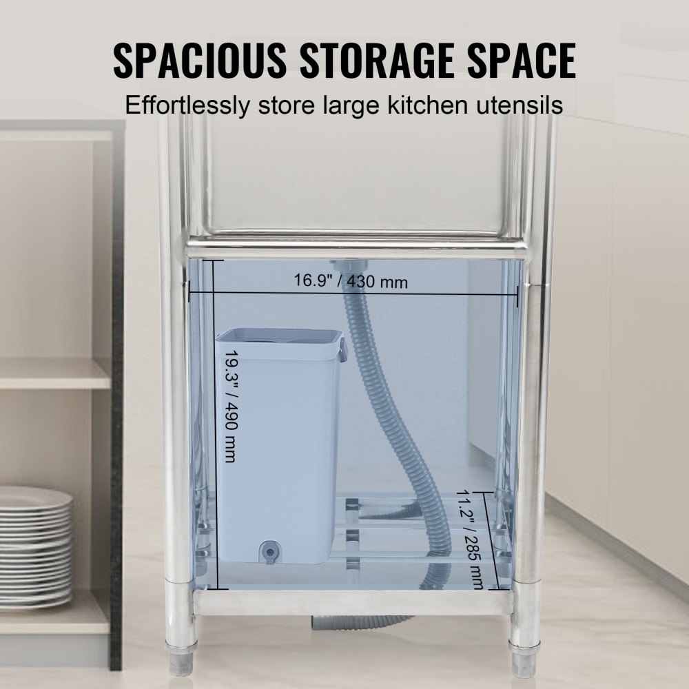 VEVOR Stainless Steel Utility Sink, 1 Compartment Free Standing Small Sink Include Faucet & legs, 40.6 x 33 x 22.1 cm Commercial Single Bowl Sinks for Garage, Restaurant, Kitchen, Laundry, NSF Certified