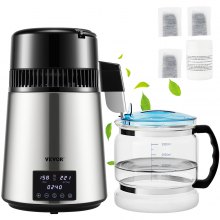 Destylator wody VEVOR z kontrolą temperatury, destylator ze stali nierdzewnej o pojemności 4 l, destylator wody o mocy 1750 W, destylator czystej wody ze szklanym dzbankiem, urządzenie do destylacji 1,5 l/h