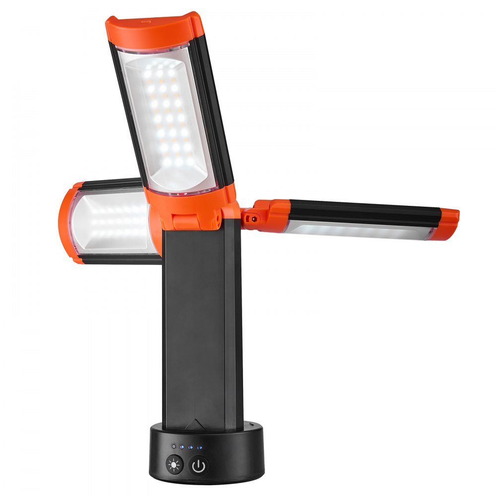 VEVOR Lampa budowlana LED ze statywem, lampa kempingowa z akumulatorem 6 Ah, z 3 głowicami, odłączanym statywem, 2200 LM, 3000 K-6500 K, z możliwością ściemniania, oświetlenie placu budowy