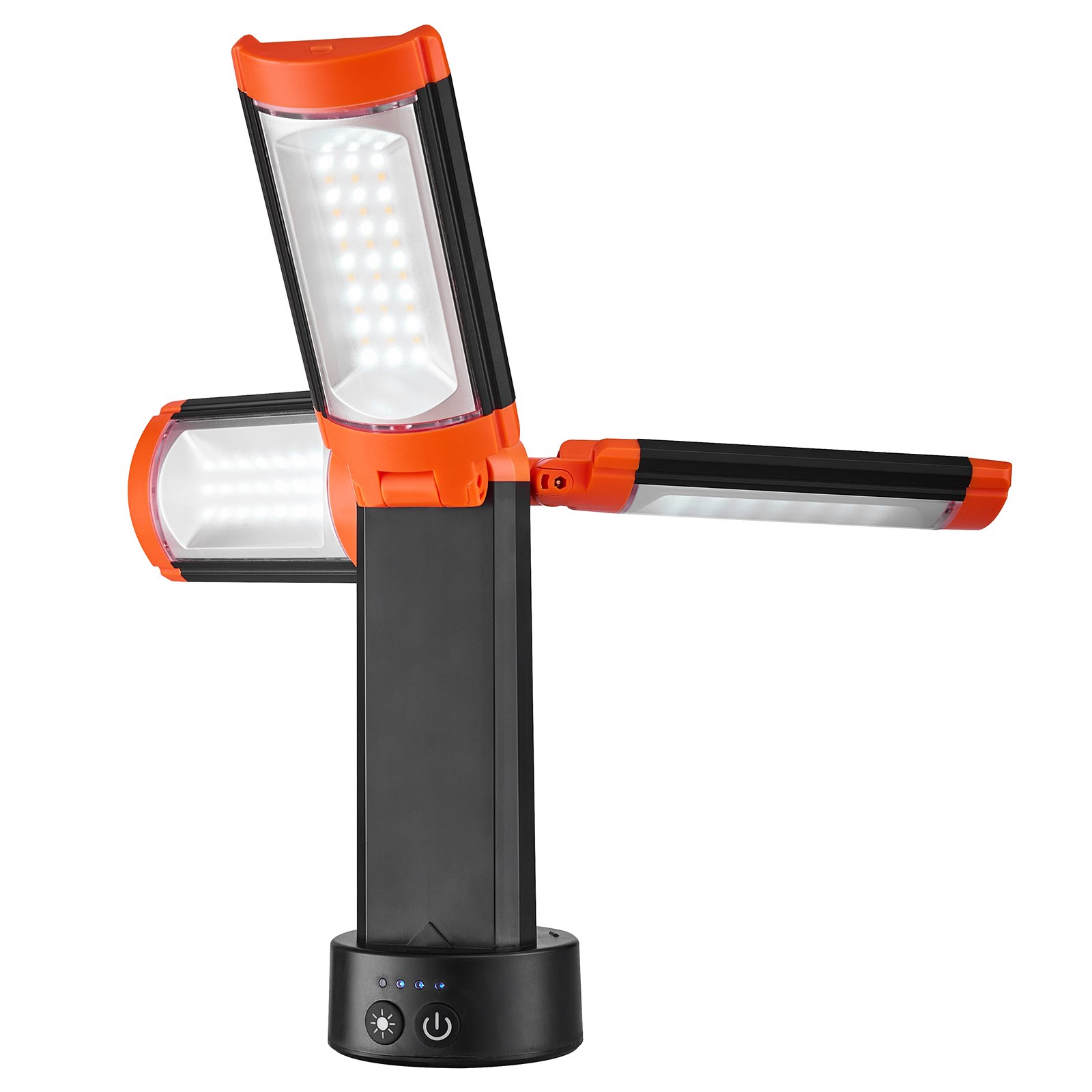 VEVOR Lampa budowlana LED ze statywem, lampa kempingowa z akumulatorem 6 Ah, z 3 głowicami, odłączanym statywem, 2200 LM, 3000 K-6500 K, z możliwością ściemniania, oświetlenie placu budowy