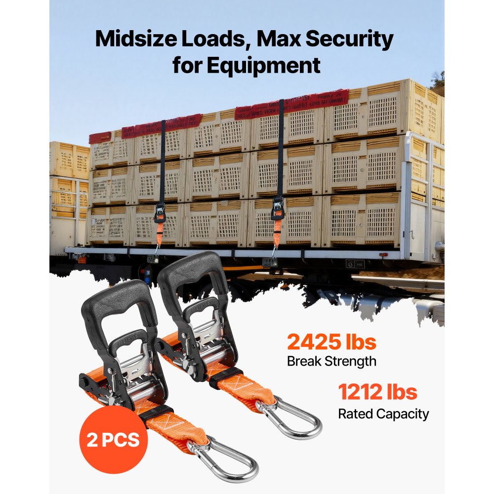 Pasy mocujące VEVOR, 38,1 x 1828,8 mm, pasy mocujące z karabińczykami, obciążenie zrywające 1100 kg, torba transportowa, mechanizm zapadkowy do przeprowadzek, przyczep, motocykli, kajaków, dachów samochodowych, opakowanie 2 szt.