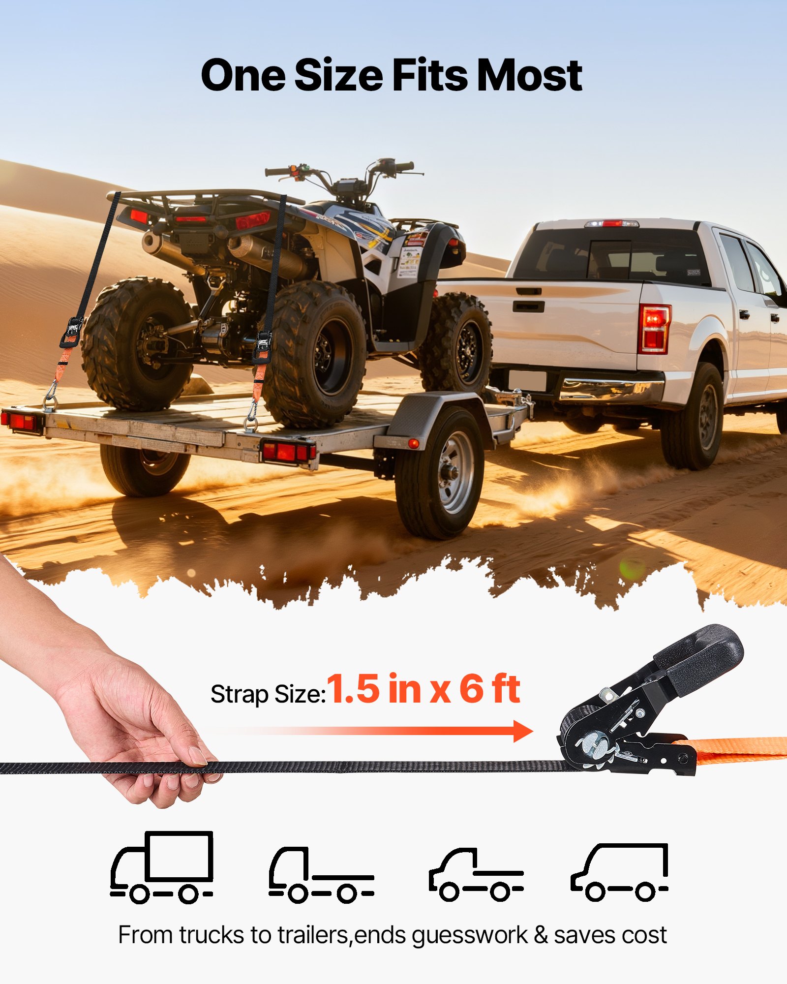Pasy mocujące VEVOR, 38,1 x 1828,8 mm, pasy mocujące z karabińczykami, obciążenie zrywające 1100 kg, torba transportowa, mechanizm zapadkowy do przeprowadzek, przyczep, motocykli, kajaków, dachów samochodowych, opakowanie 2 szt.