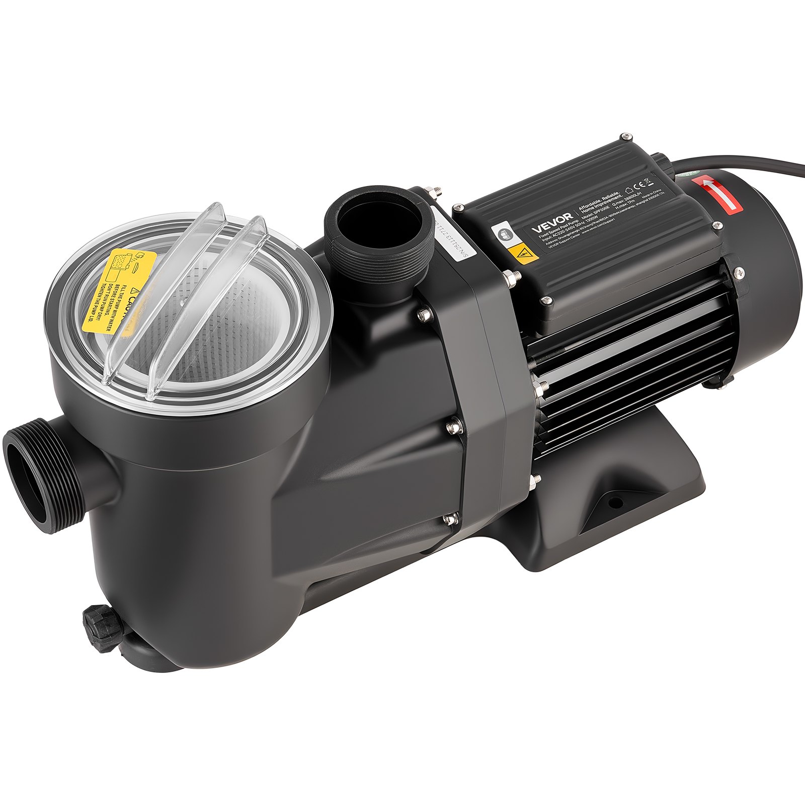 VEVOR Pool Pump, 1300W, 28,800 L/H Max Flow Single Speed Swimming Pool Pump, AC 220-240V, 2850 RPM, 17 m Max Head, with 24-Hour Timer & Filter Basket, for Above-Ground & In-Ground Pools, Hot Tubs, Spas