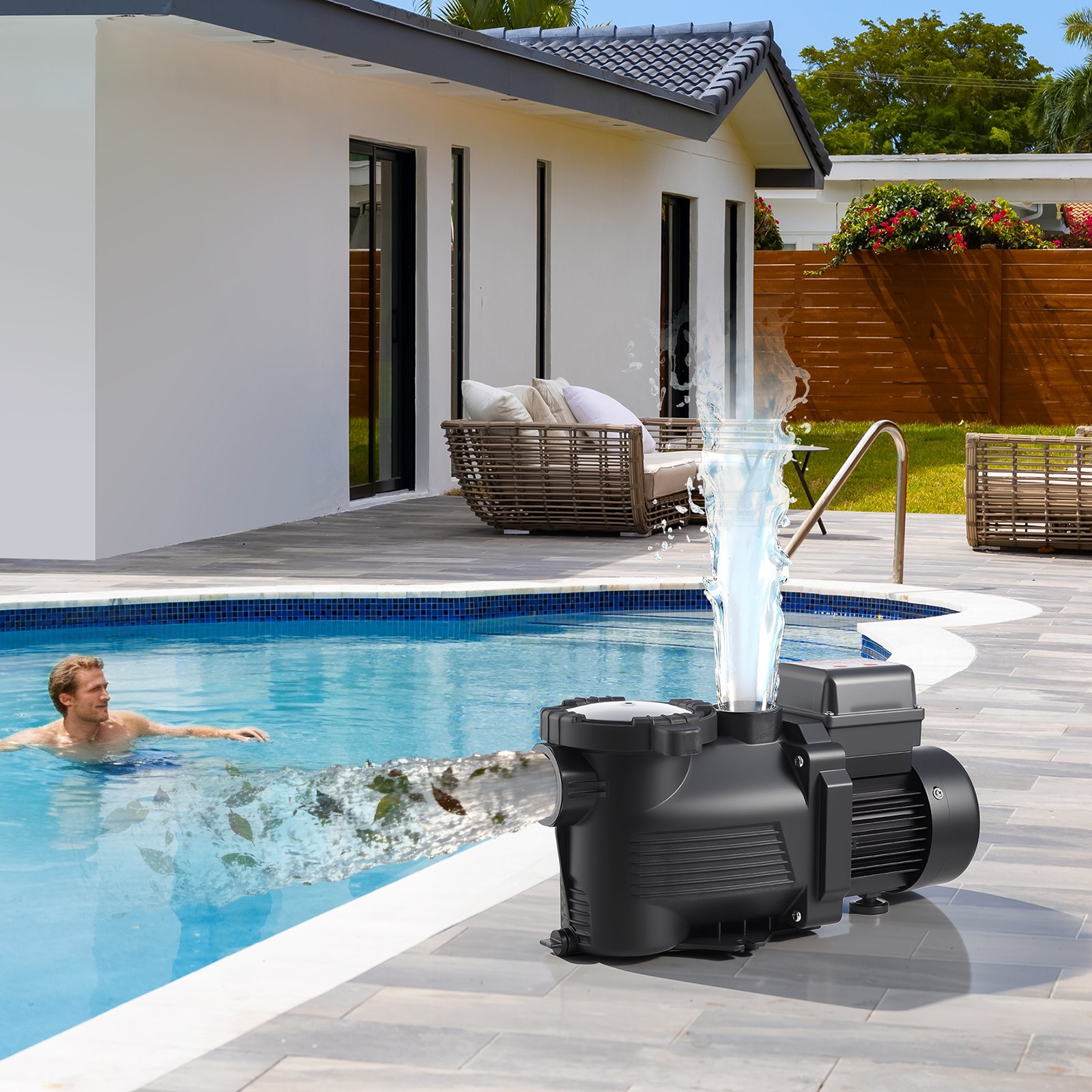VEVOR Pool Pump, 400W, 11,100 L/H Max Flow Single Speed Swimming Pool Pump, AC 220-240V, 3450 RPM, 10 m Max Head, with 24-Hour Timer & Filter Basket, for Above-Ground & In-Ground Pools, Hot Tubs, Spas