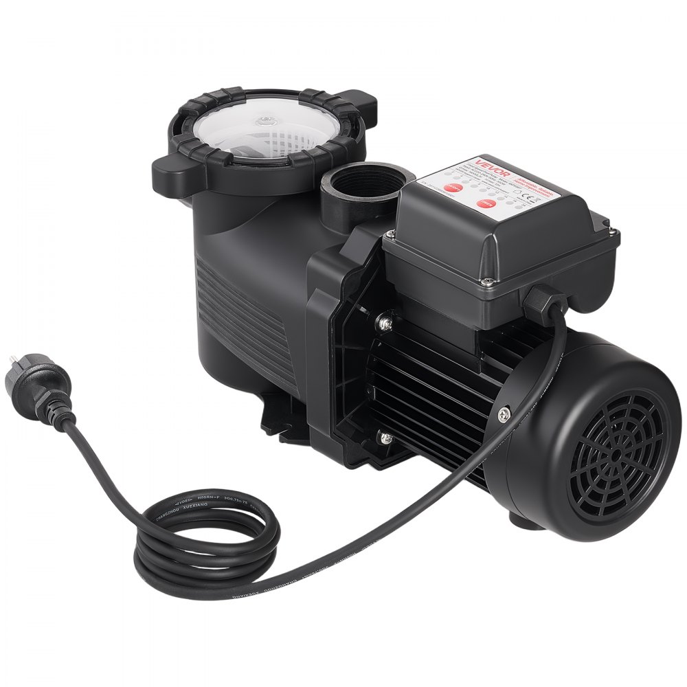 VEVOR Pool Pump, 550W, 14,000 L/H Max Flow Single Speed Swimming Pool Pump, AC 220-240V, 3450 RPM, 12 m Max Head, with 24-Hour Timer & Filter Basket, for Above-Ground & In-Ground Pools, Hot Tubs, Spas