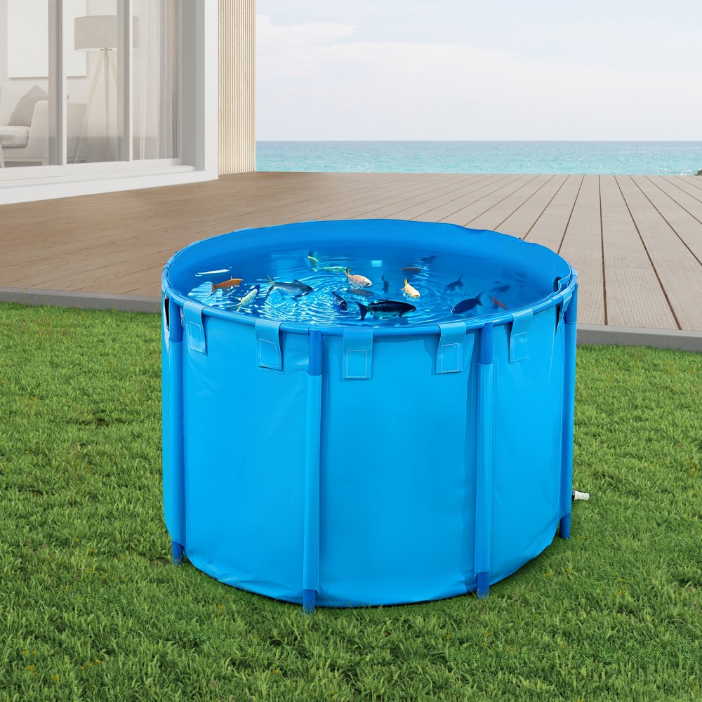 VEVOR PVC Staw rybny, zbiornik na ryby o pojemności 1700 l, składane akwarium dla karpi koi, okrągły zbiornik na ryby z solidną ramą i zaworem spustowym, do hodowli karpi koi i złotych rybek (niebieski)