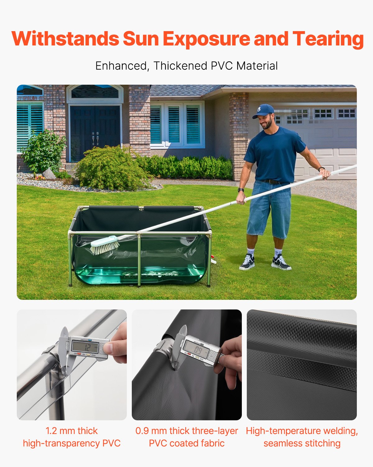 Staw rybny VEVOR Canvas, zbiornik na ryby 480 l, zbiornik na karpie koi z PVC z przezroczystym okienkiem, zbiornik na złote rybki ze stalową ramą i zaworem spustowym, do hodowli karpi koi i złotych rybek (czarny)