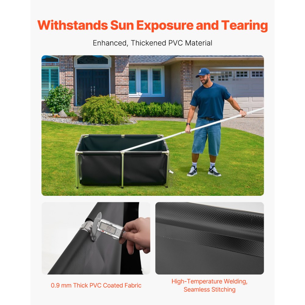 VEVOR Canvas Fish Pond, akwarium 480 l, składane akwarium z PVC dla koi, akwarium z solidną ramą i zaworem spustowym, do akwakultury, hodowli koi i nawadniania, 1200 x 800 x 500 mm