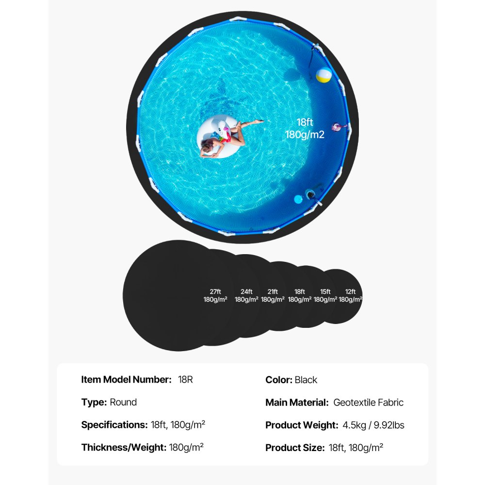 VEVOR round pool underlay, 5.5 m, ground sheet for above-ground swimming pools, extra thick ground protection mat, pool mat made of geotextile material, extends the lifespan of the liner