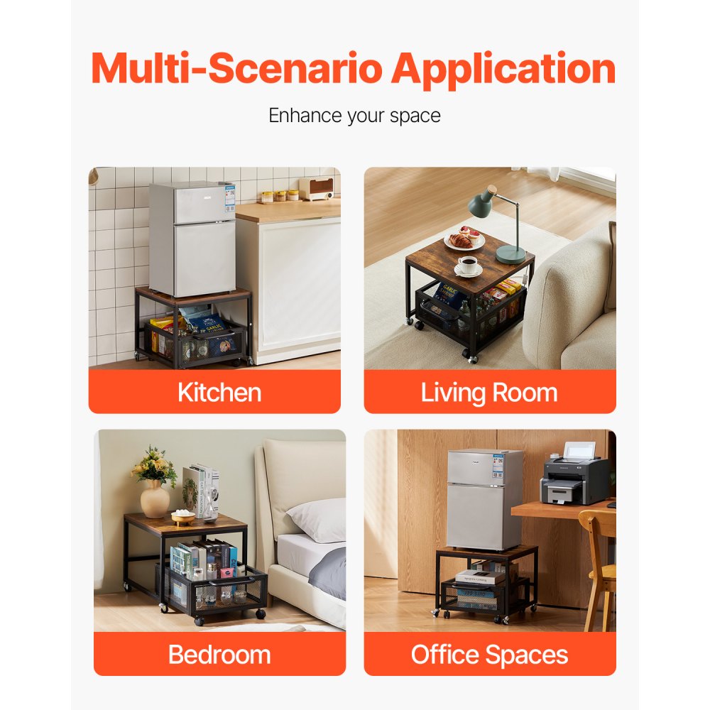 VEVOR Mini stojak na lodówkę, uchwyt na lodówkę o udźwigu 90 kg, stolik na lodówkę z ruchomym wózkiem do przechowywania i obrotowymi kółkami, stojak na napoje do kawiarni, jasnobrązowy