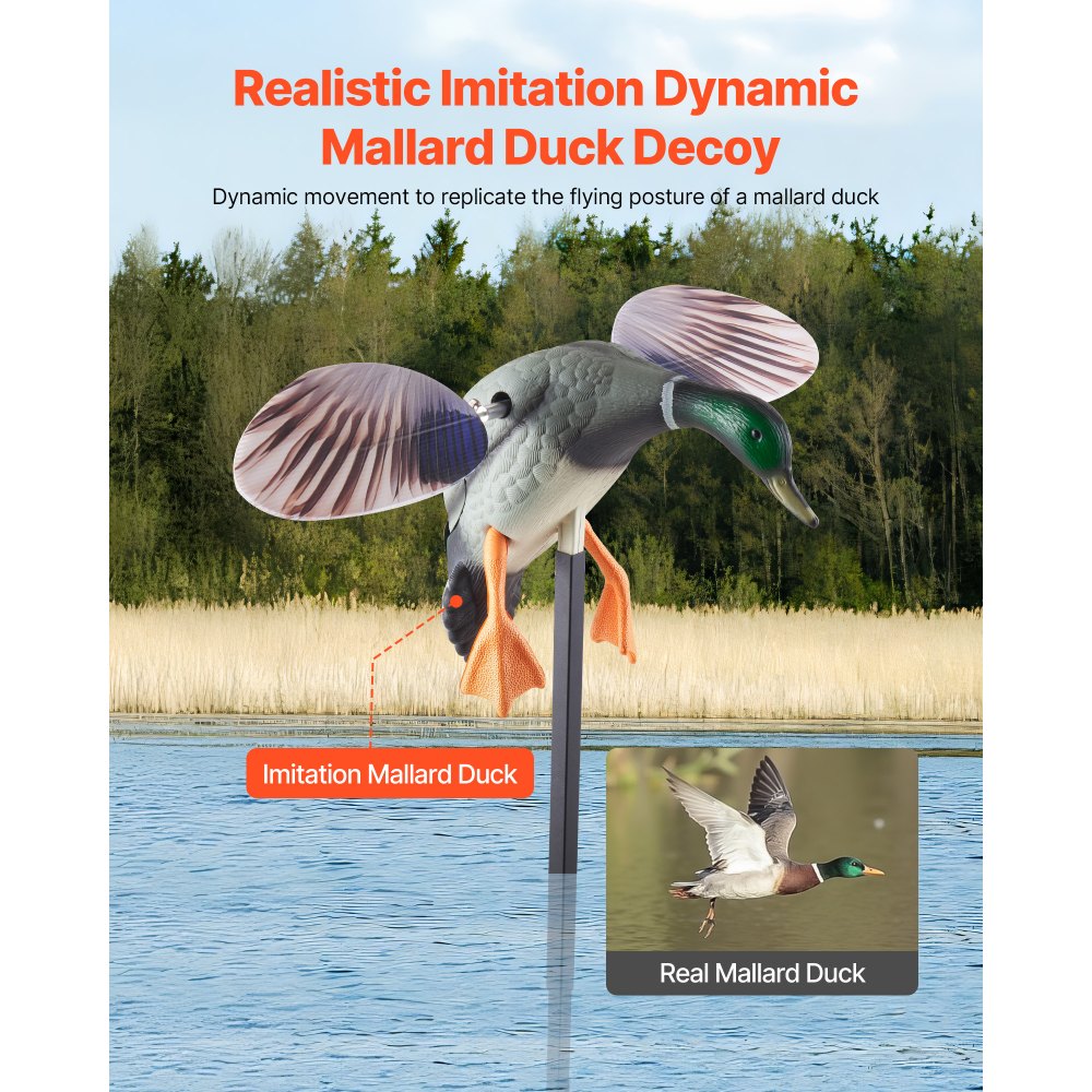 VEVOR Pływające wabiki na kaczki z wirującymi skrzydłami do oczek wodnych, realistyczne plastikowe wabiki na kaczki do polowań, dekoracja ogrodu, łatwe do przenoszenia, 1 opakowanie
