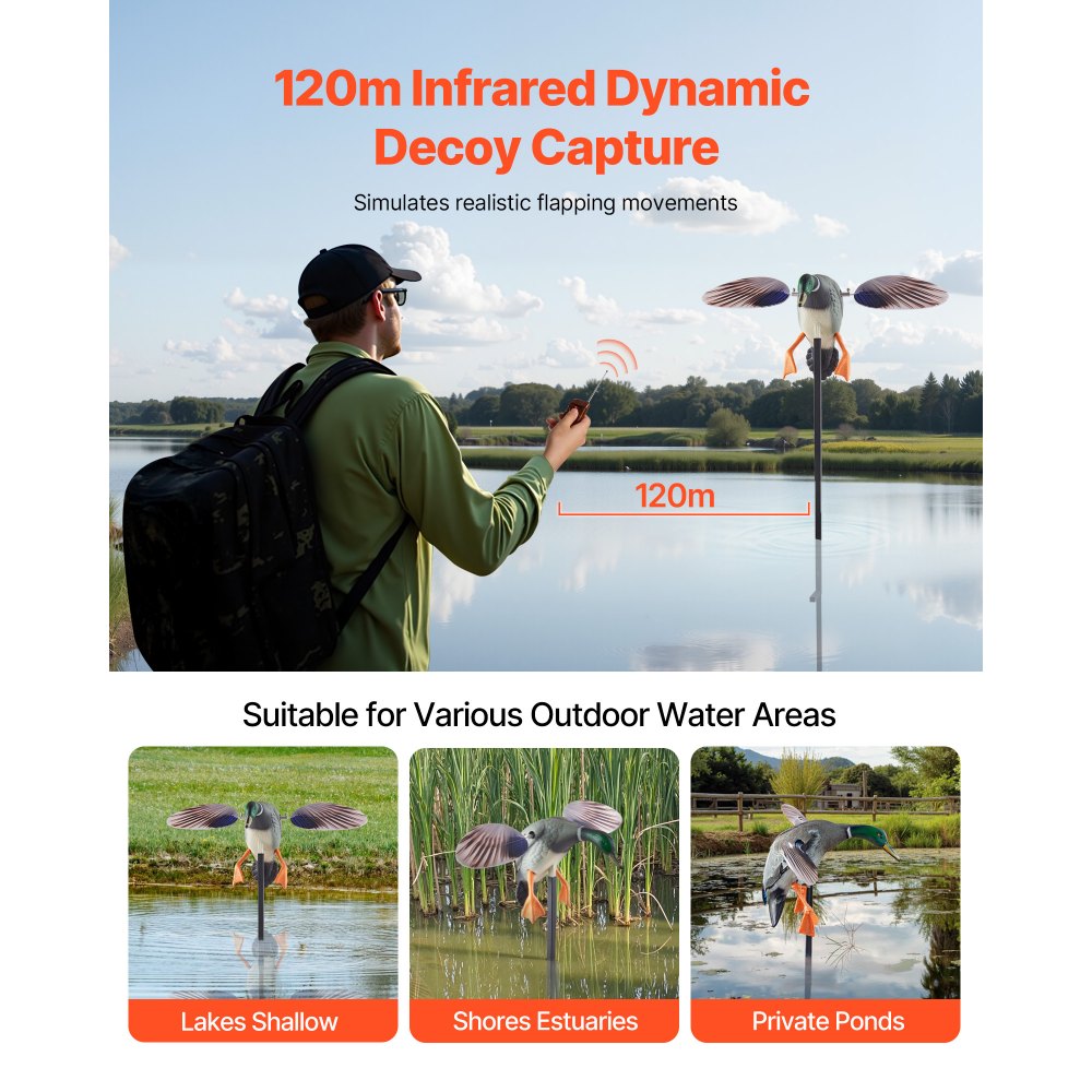 VEVOR Pływające wabiki na kaczki z wirującymi skrzydłami do oczek wodnych, realistyczne plastikowe wabiki na kaczki do polowań, dekoracja ogrodu, łatwe do przenoszenia, 1 opakowanie