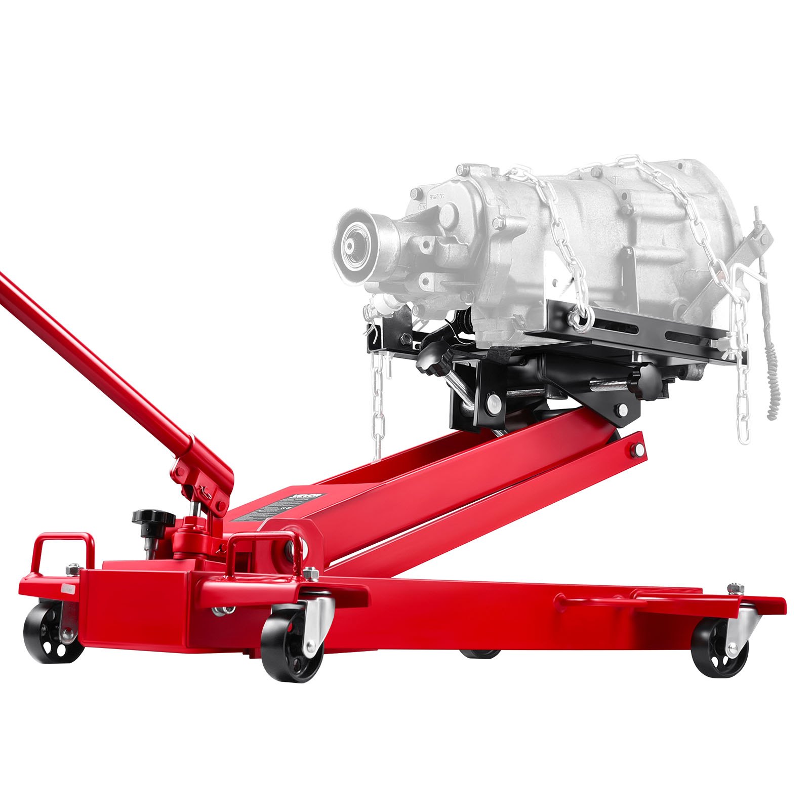 Podnośnik samochodowy VEVOR 1T o niskim profilu, hydrauliczny podnośnik wózkowy z wysokością podnoszenia 18,5-70 cm i elastycznymi kołami obrotowymi 360°, wytrzymała platforma podnosząca do garażu/warsztatu, kolor czerwony