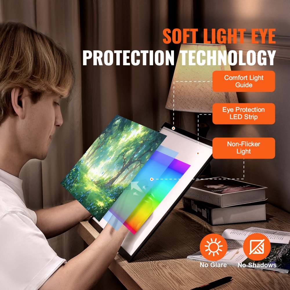 Podkładka świetlna LED VEVOR A3, podświetlana skrzynka świetlna z 3-stopniową regulacją jasności, zasilany przez USB panel świetlny do odrysowywania, podświetlana skrzynka do malowania diamentowego, animacji szkicowania i rysowania, czarna