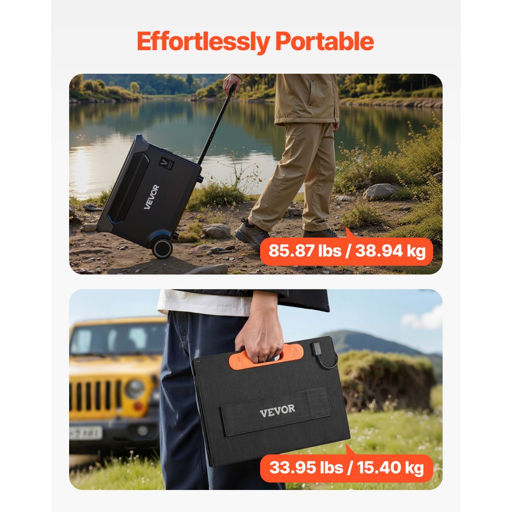 VEVOR Portable Power Station with 2PCS 200W Solar Panels, 3000W Solar Generator Power Station, 3072Wh LiFePO4 Battery Backup with 13 Output Ports for for Home Emergency, Outdoor Camping, RV Travel