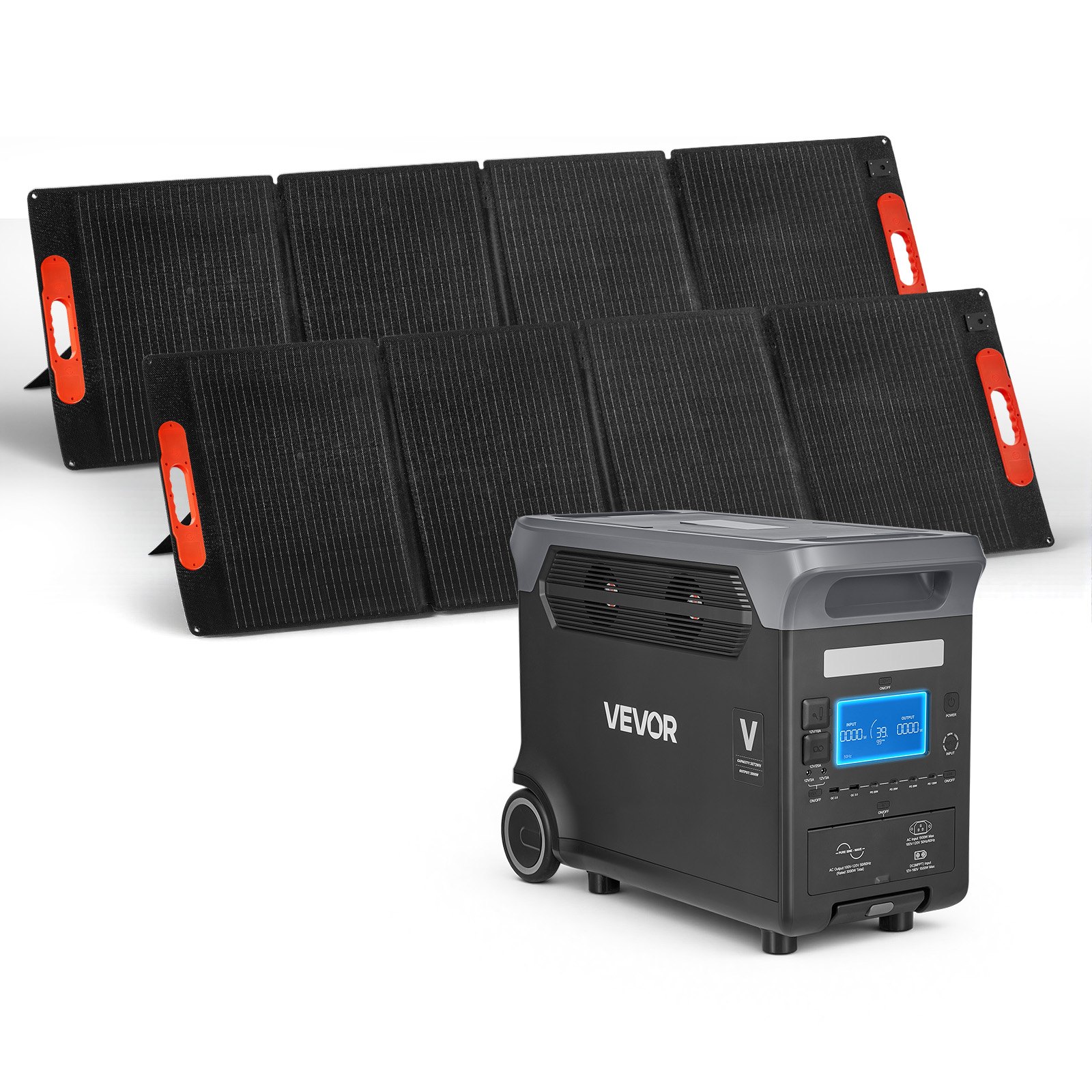 VEVOR Portable Power Station with 2PCS 200W Solar Panels, 3000W Solar Generator Power Station, 3072Wh LiFePO4 Battery Backup with 13 Output Ports for for Home Emergency, Outdoor Camping, RV Travel