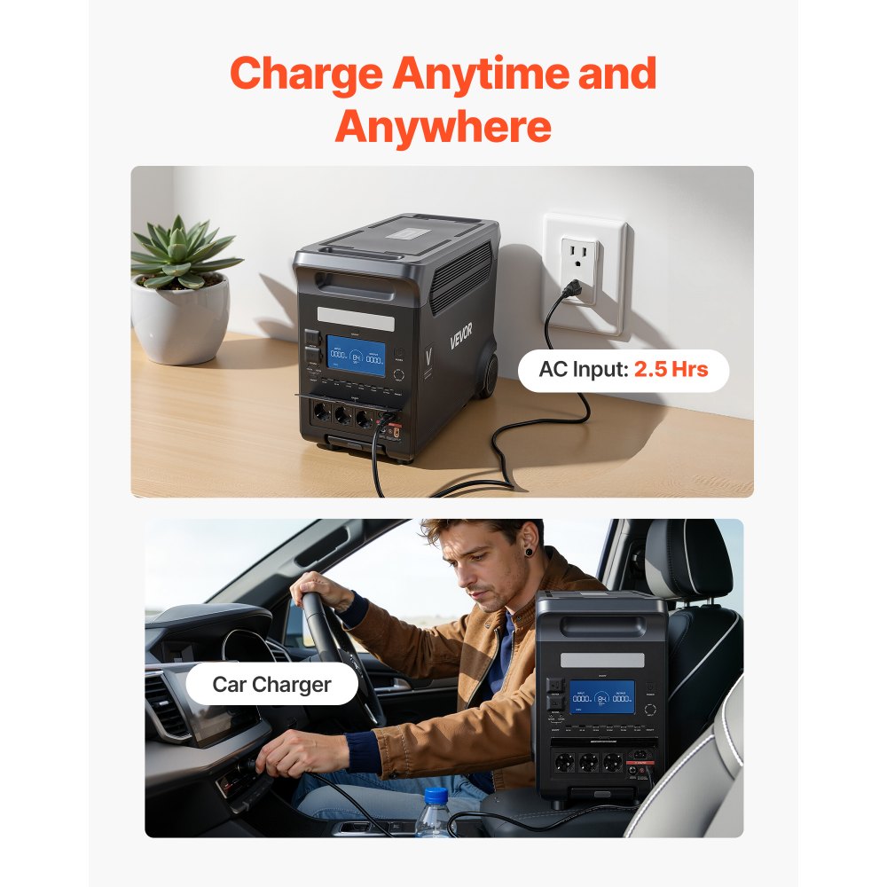 Przenośna elektrownia VEVOR, generator słoneczny o mocy 3000 W, akumulator LiFePO4 o pojemności 3072 Wh z 13 portami wyjściowymi, idealny na wypadek awarii w domu, na kemping, do podróży kamperem (panel słoneczny NIE jest dołączony)