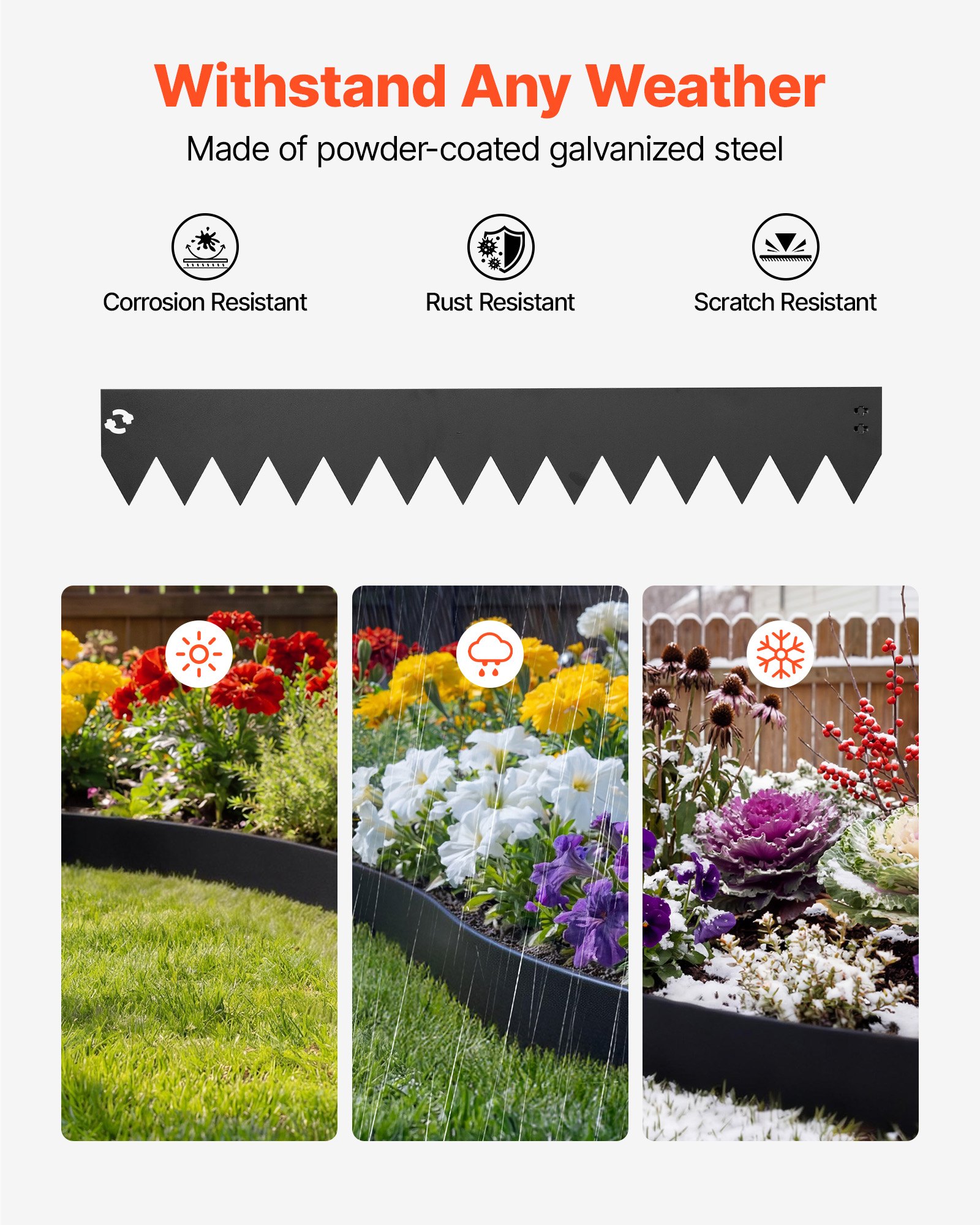 VEVOR Galvanized Steel Landscape Edging, 6-Pack 1016 x 152 mm Metal Edging for Landscaping with 6 Mounting Clips, Bendable Metal Garden Edge Border for Flower Bed, Yard Pathway, Black