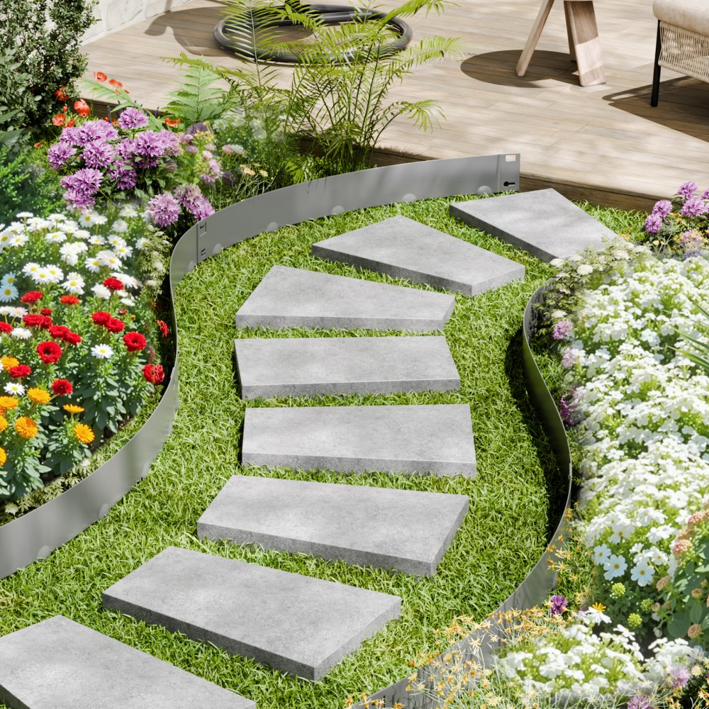 VEVOR Lawn Edging, Set of 5, 990x207x1.5 mm, Rust-Resistant Metal Bed Edging, Flower Bed Border, Lawn Edging, Easy to Install, Divider for Flower Beds, Yard Paths, Dark Gray