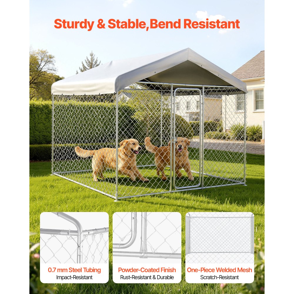 VEVOR Outdoor Dog Kennel, 2.3 x 2.3 x 2.15 m Large Dog Kennel with Secure Lock, Outside Dogs Enclosures with UV-Resistant & Waterproof Roof Cover, Heavy Duty Pet Crate Cage Run for Large Dogs