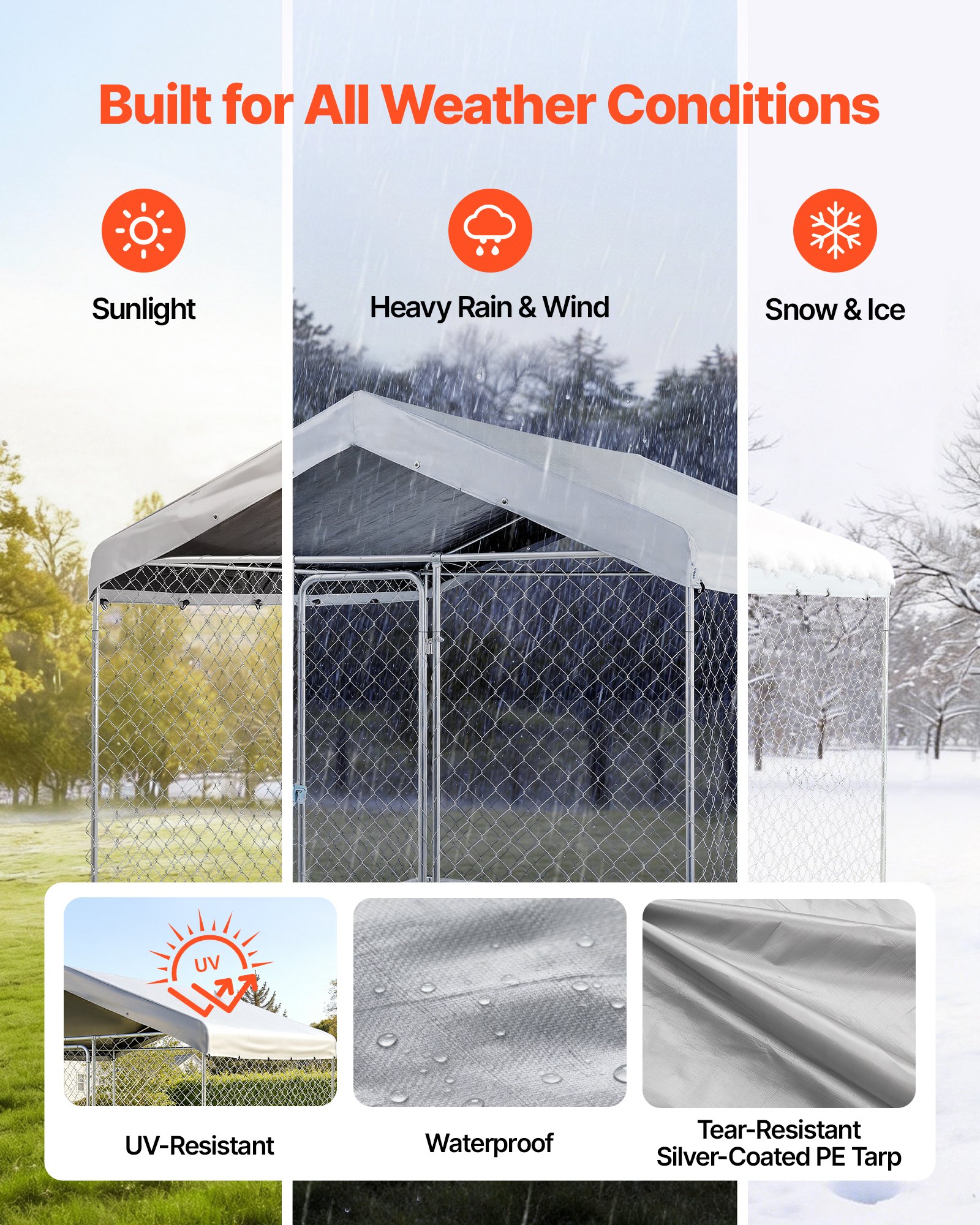 VEVOR Outdoor Dog Kennel, 2.3 x 2.3 x 2.15 m Large Dog Kennel with Secure Lock, Outside Dogs Enclosures with UV-Resistant & Waterproof Roof Cover, Heavy Duty Pet Crate Cage Run for Large Dogs