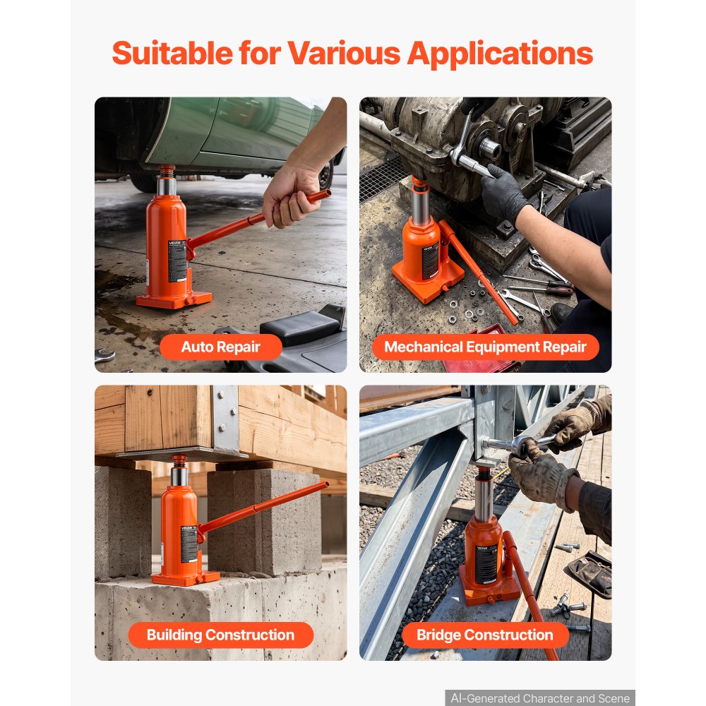 Podnośnik hydrauliczny VEVOR 12 t, zakres podnoszenia 22-44 cm, do ciężkich pick-upów, średnich ciężarówek i napraw pojazdów, z zaworem zabezpieczającym przed przeciążeniem, poszerzoną podstawą i długim uchwytem