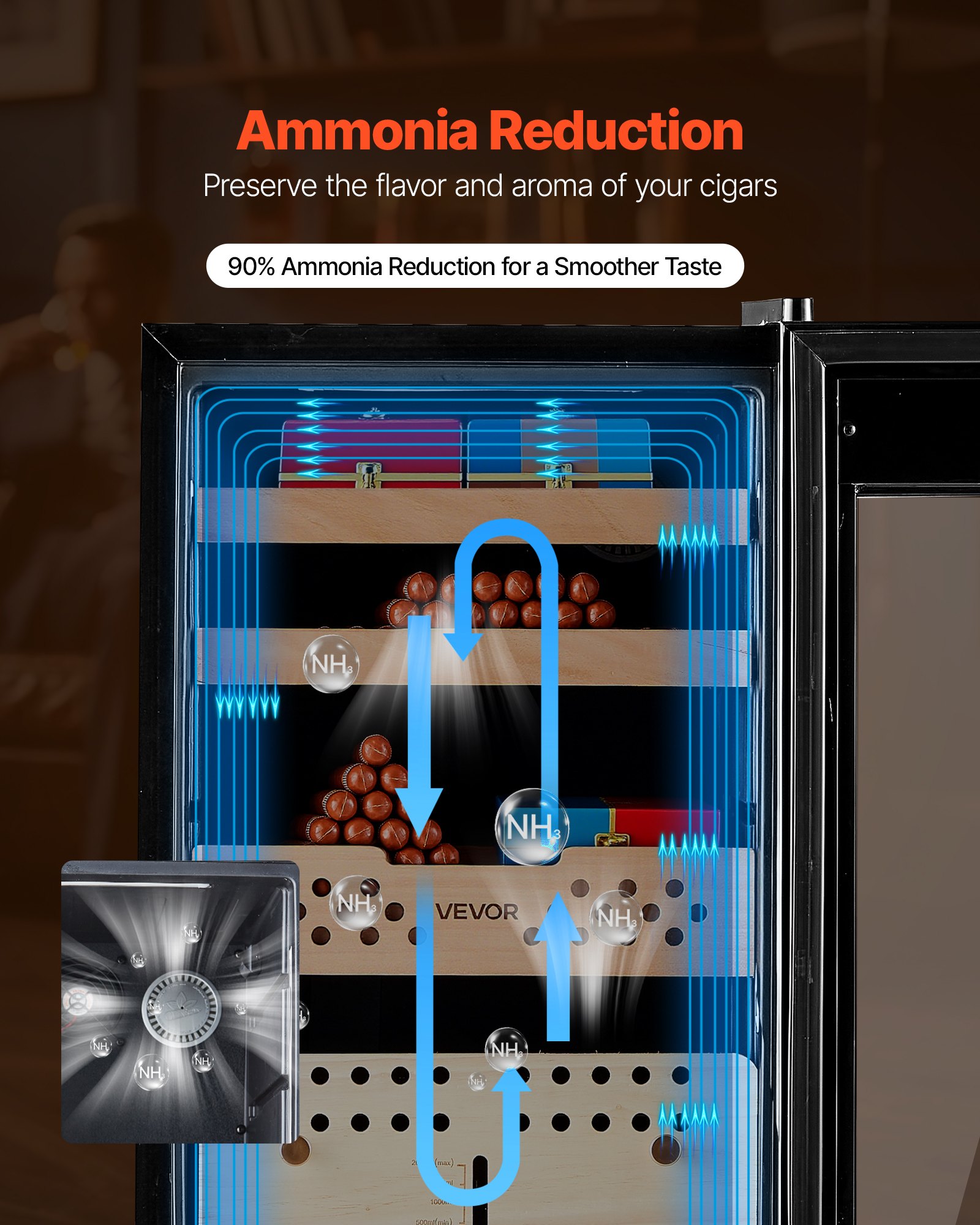 VEVOR Elektryczna szafka na cygara Humidor 60 l, 350 cygar Szafka na cygara Humidor z chłodzeniem kompresorowym, stałą kontrolą wilgotności i temperatury, półkami i szufladami, 3-warstwowa