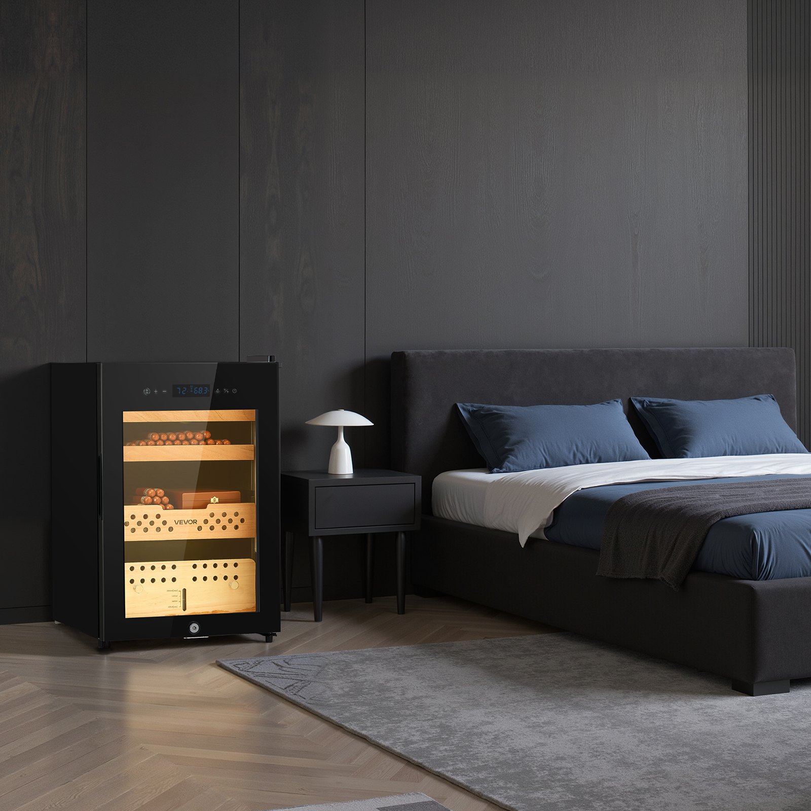 VEVOR Elektryczna szafka na cygara Humidor 60 l, 350 cygar Szafka na cygara Humidor z chłodzeniem kompresorowym, stałą kontrolą wilgotności i temperatury, półkami i szufladami, 3-warstwowa
