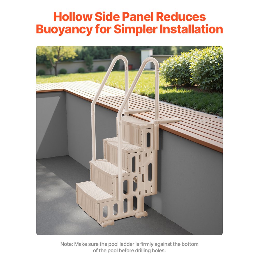 VEVOR swimming pool ladder, 4-step staircase with double handrail and non-slip heavy-duty steps, maximum load capacity 181 kg, for 122-137 cm pools with any deck surface, taupe