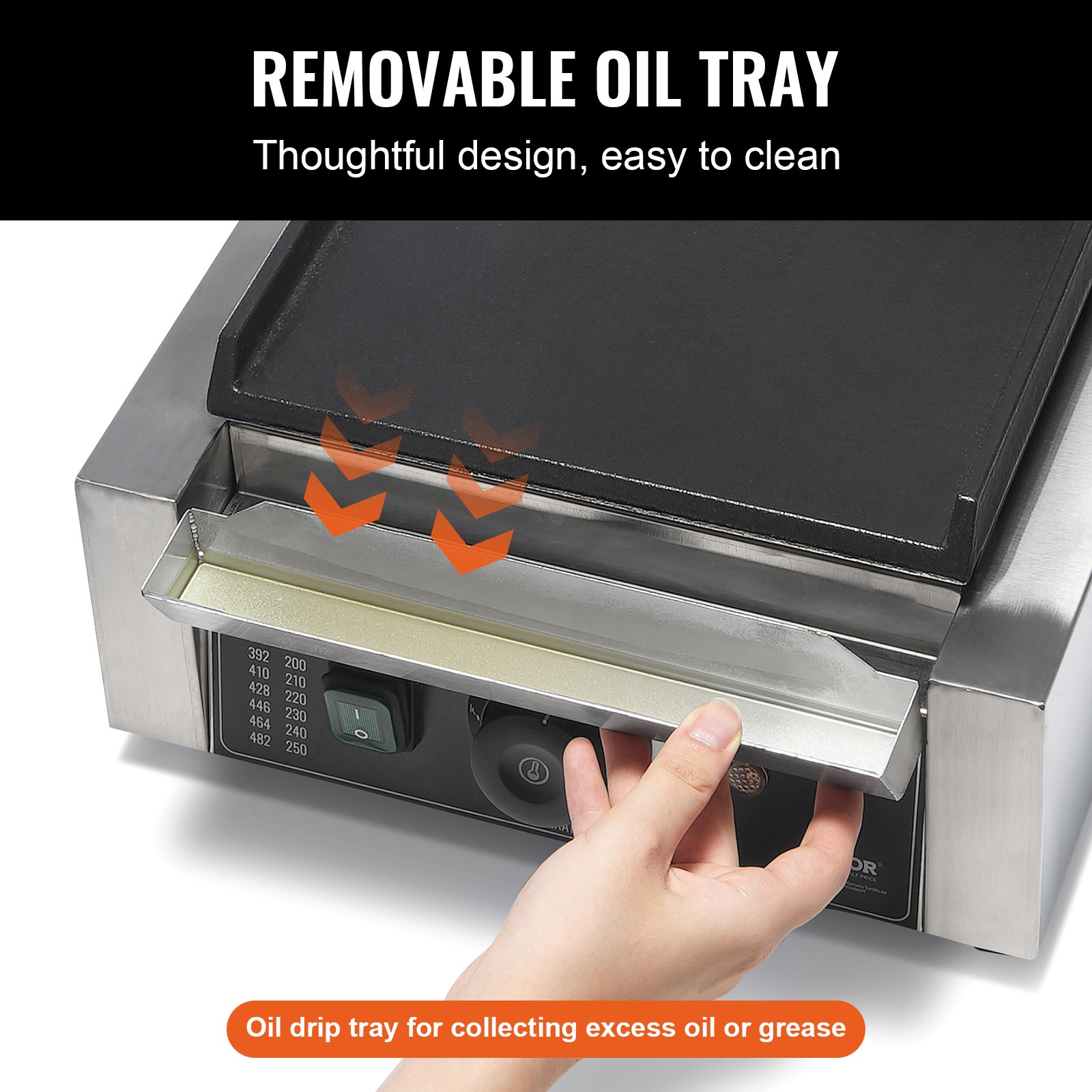 Grill do panini VEVOR Commercial, elektryczny opiekacz do kanapek o mocy 1800 W, grill do kanapek ze stali nierdzewnej, grill do panini z kontrolą temperatury i płaską płytą emaliowaną o wymiarach 23 x 23 cm