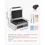 Grill kontaktowy VEVOR Commercial Panini Grill 2200 W do kanapek, steków, bekonu, hamburgerów, opiekacz do kanapek, grill ze stali nierdzewnej z uchwytem i kontrolą temperatury oraz płytą grzewczą 34 x 23 cm, opiekacz do panini