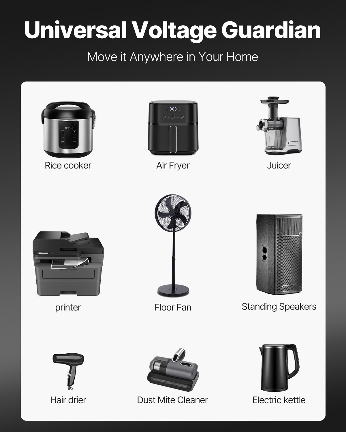 VEVOR Konwerter napięcia 2000 W AC 110 V⇋220 V Konwerter transformatorowy 2 x amerykańskie gniazda wyjściowe NEMA 5-15R 3-pinowe/2 x standardowe europejskie gniazda wyjściowe Shucko, 1 x port USB 5 V, 1 x gniazdo typu C