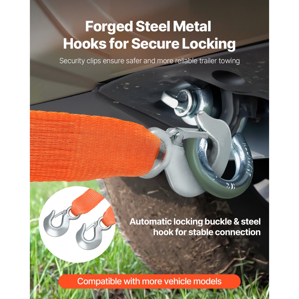Pas holowniczy VEVOR ATV z hakiem, lina holownicza 50,8 mm x 6,1 m, wytrzymałość na zerwanie 7700 kg, lina holownicza z hakiem bezpieczeństwa do samochodów ciężarowych i osobowych, akcesoria holownicze do pomocy drogowej