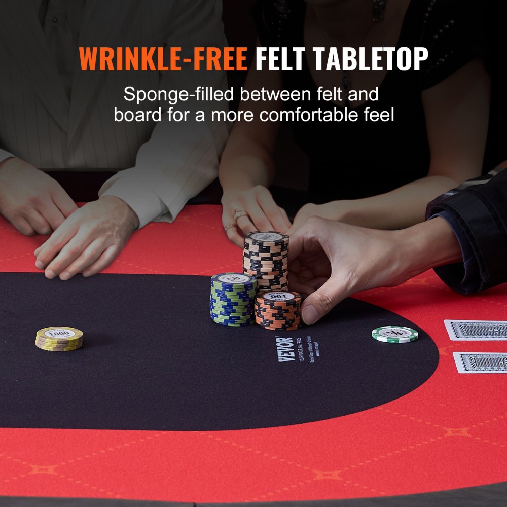 VEVOR Casino Poker Table with Folding Legs, 2290 x 1220 x 800 mm (L x W x H), Foldable Poker Table, Black & Red Poker Mat, Folding Table for 10 Players, Portable Poker Table with Dust Cover