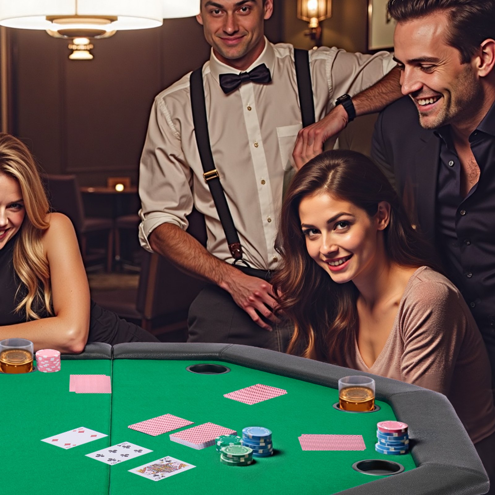 VEVOR Składany stół pokerowy dla 8 graczy (126 cm) Stół rekreacyjny do kasyna z wyściełanymi listwami i uchwytami na kubki, ośmiokątny przenośny stół do gier z nogami z filcu i metalu, do pokera Texas Hold'em