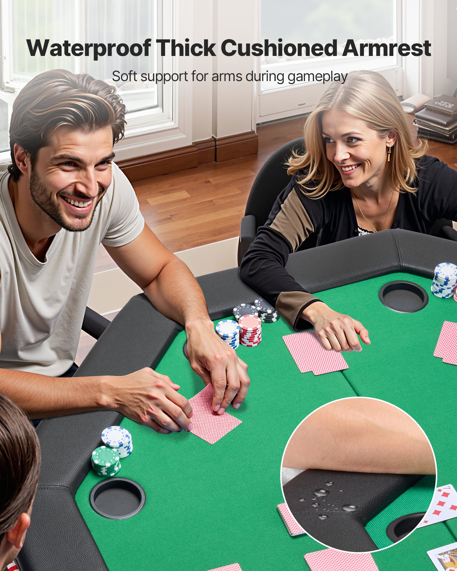 VEVOR Foldable Poker Table, 8 Player 1220 mm Folding Casino Leisure Table with Padded Rails & Cup Holders, Octagonal Portable Game Tables with Felt & Metal Legs, for Texas Hold'em Game and Blackjack