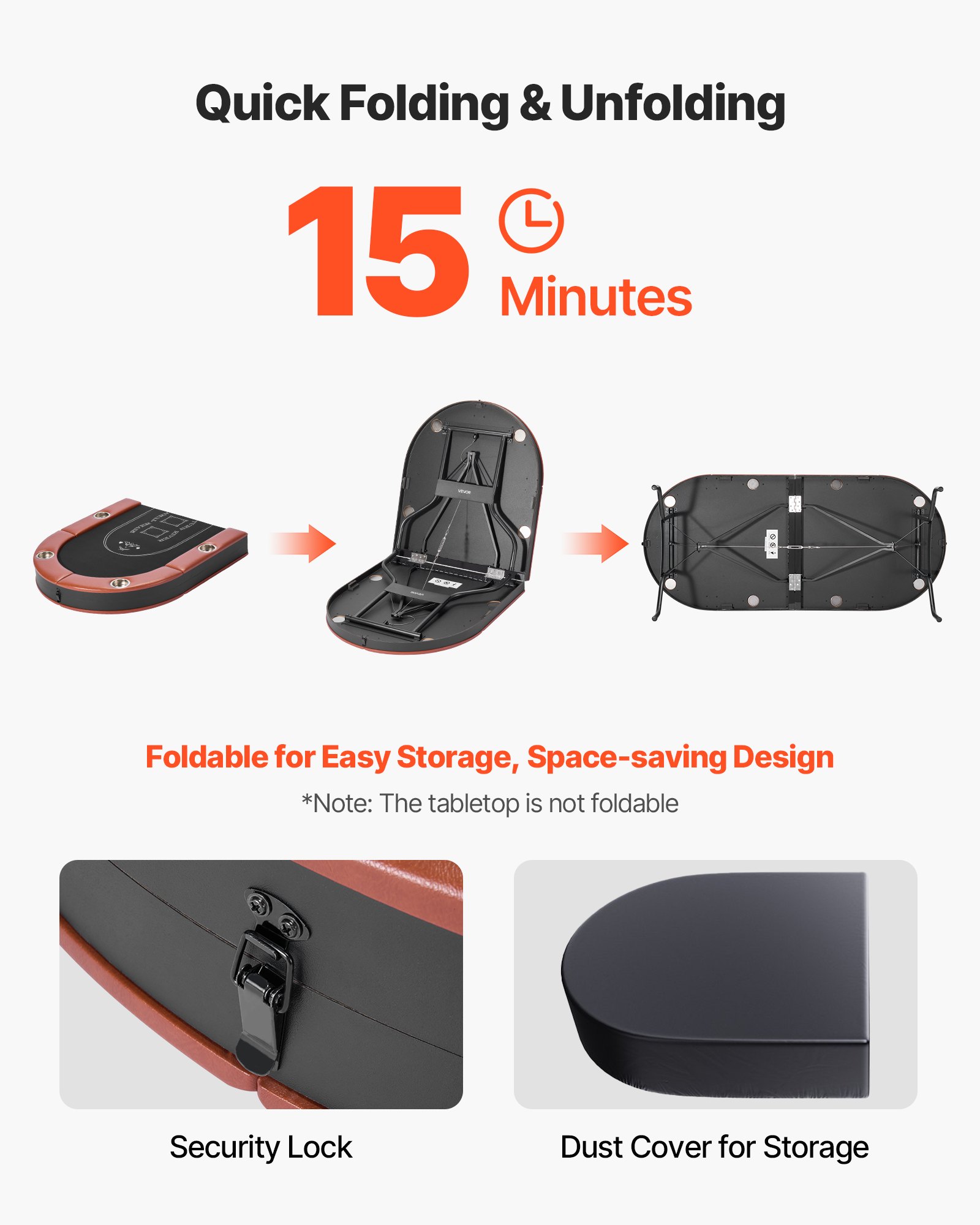 VEVOR Składany stół pokerowy dla 8 graczy (183 cm) Stół rekreacyjny do kasyna z wyściełanymi listwami i uchwytami na kubki, Owalny, przenośny stół do gry z nogami z filcu i metalu, do pokera Texas Hold'em