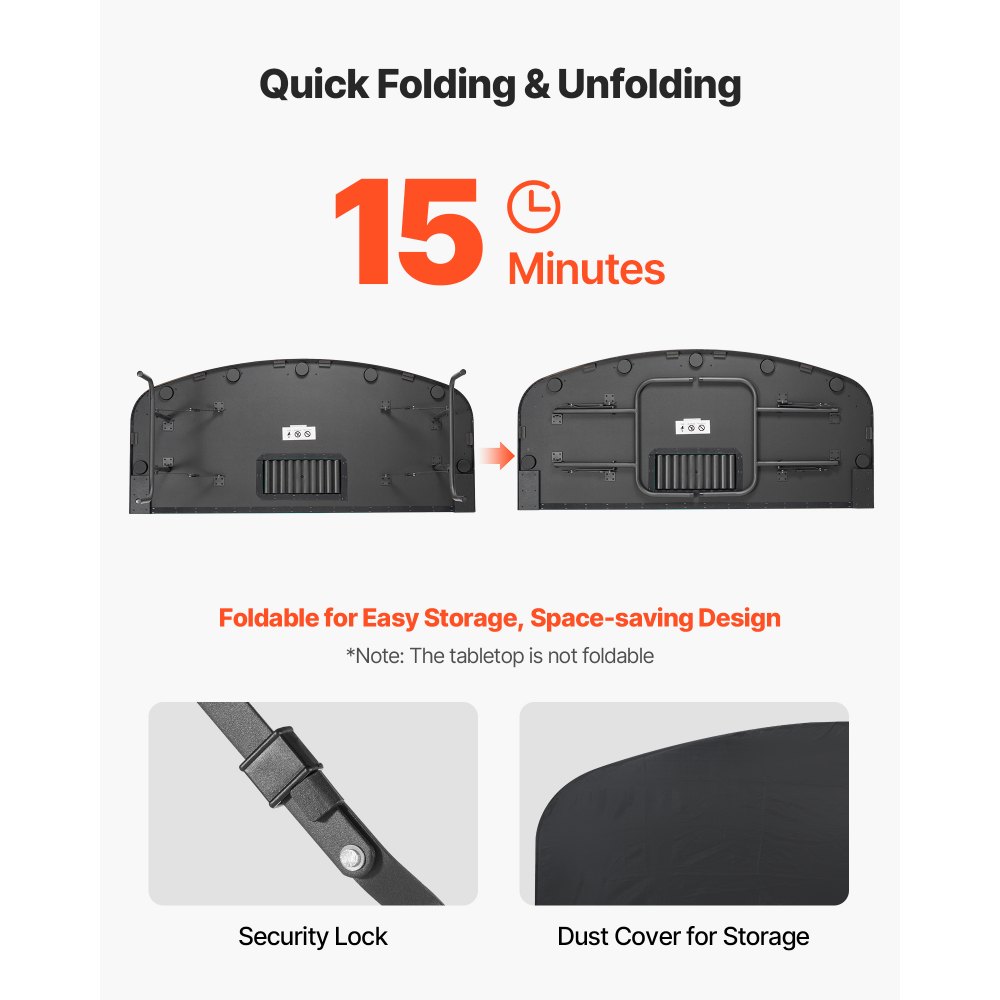 VEVOR Składany stół pokerowy dla 7 graczy (183 cm) Stół rekreacyjny do kasyna z wyściełanymi listwami i uchwytami na kubki, Półowalny przenośny stół do gier z nogami z filcu i metalu, do pokera Texas Hold'em