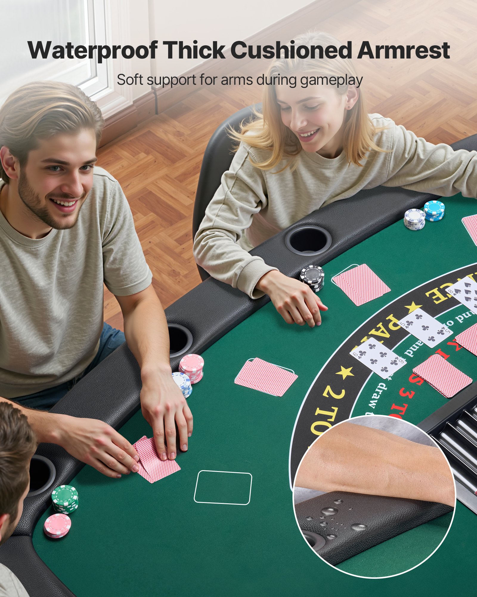 VEVOR Składany stół pokerowy dla 7 graczy (183 cm) Stół rekreacyjny do kasyna z wyściełanymi listwami i uchwytami na kubki, Półowalny przenośny stół do gier z nogami z filcu i metalu, do pokera Texas Hold'em