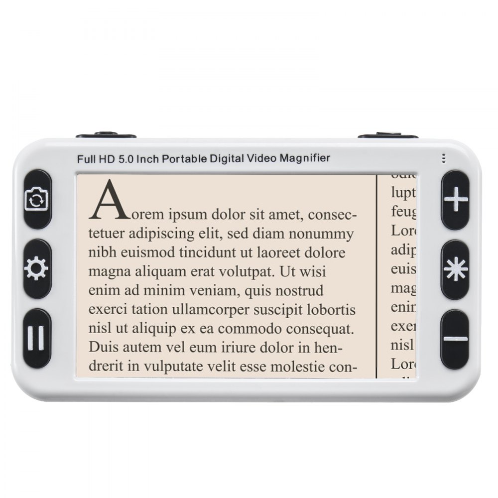 VEVOR przenośna lupa cyfrowa, 5-calowa elektroniczna lupa do czytania HD, pomoc w czytaniu dla osób słabowidzących, zoom 2-48x, obiektyw 13 MP do bliży i dali, 26 kolorów, wyjście AV i HDMI, składany uchwyt