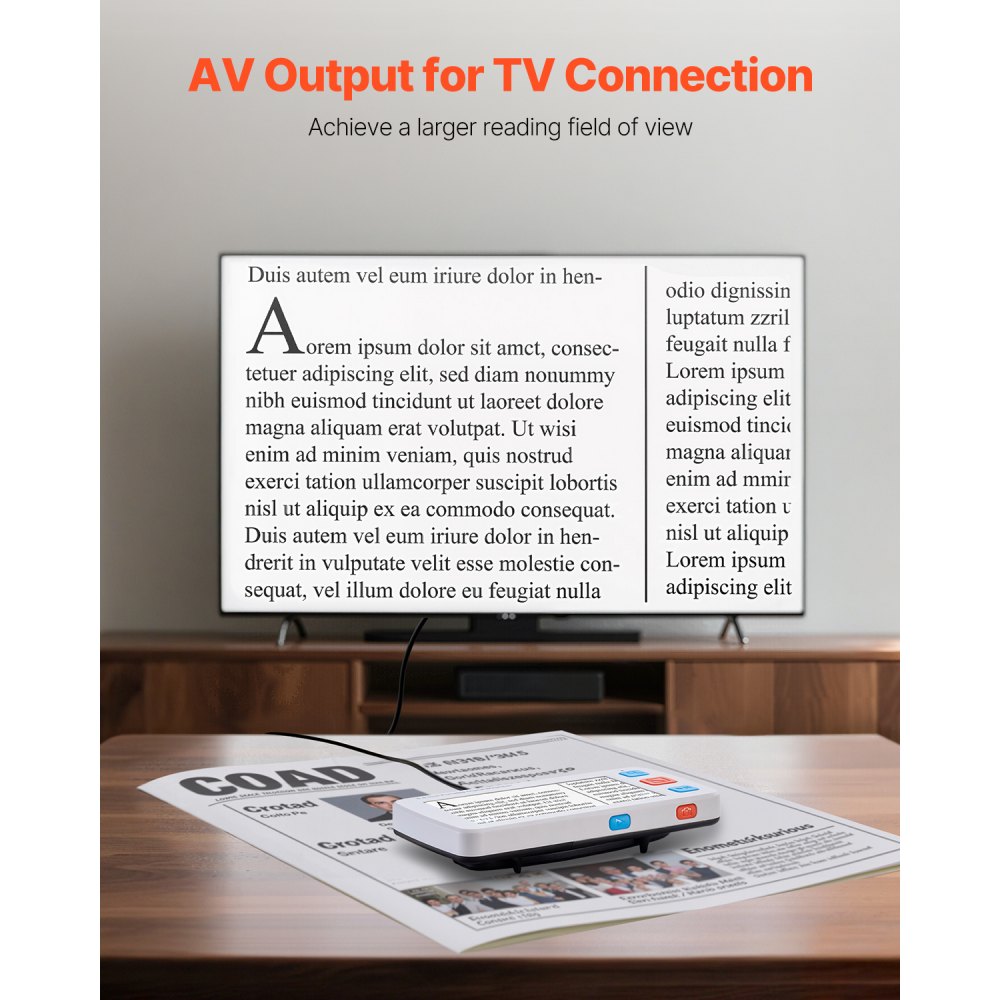 VEVOR Przenośna lupa cyfrowa, 5-calowa lupa do czytania HD, pomoc w czytaniu dla osób słabowidzących, zoom od 4x do 32x, z 17 trybami kolorów, wyjście AV, składany uchwyt, ekran LCD z 5 poziomami jasności