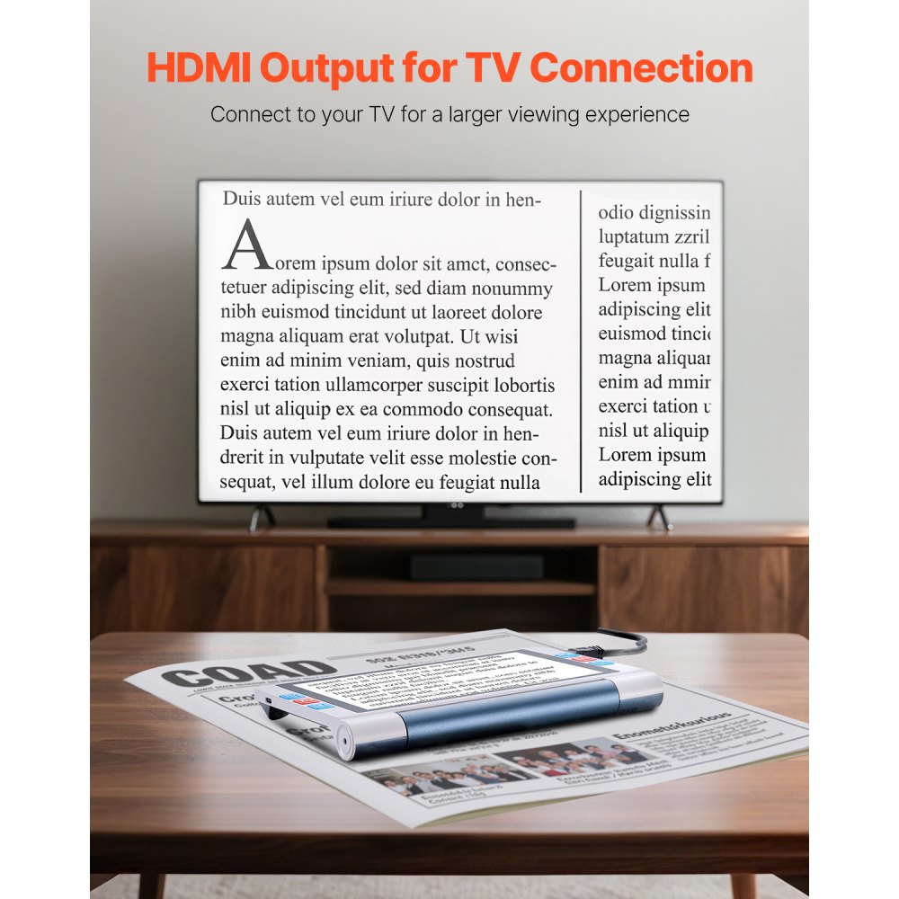 VEVOR Przenośna lupa cyfrowa, 8-calowy ekran dotykowy, elektroniczna lupa do czytania, pomoc w czytaniu dla osób niedowidzących, zoom 2-20x, obiektyw z autofokusem 13 MP, 26 trybów kolorów, wyjście HDMI, pamięć 16 GB