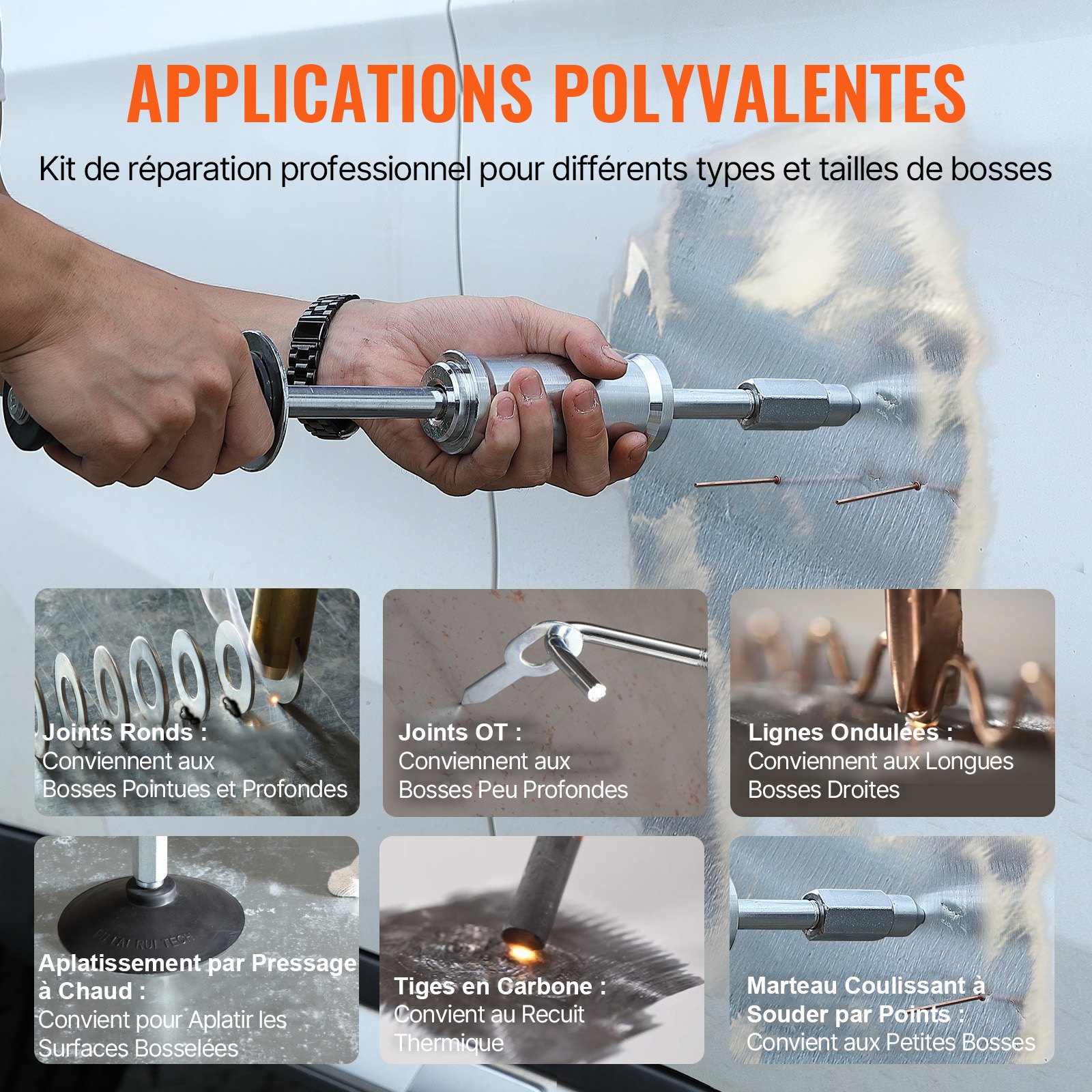 VEVOR Spot Welder Dent Spotter 3kW Spawarka do usuwania wgnieceń 6 w 1 Spawarka z systemem ochrony przed przegrzaniem Body Spotter Grubość spawania 1,2 mm do stali węglowej, stali nierdzewnej i żelaza