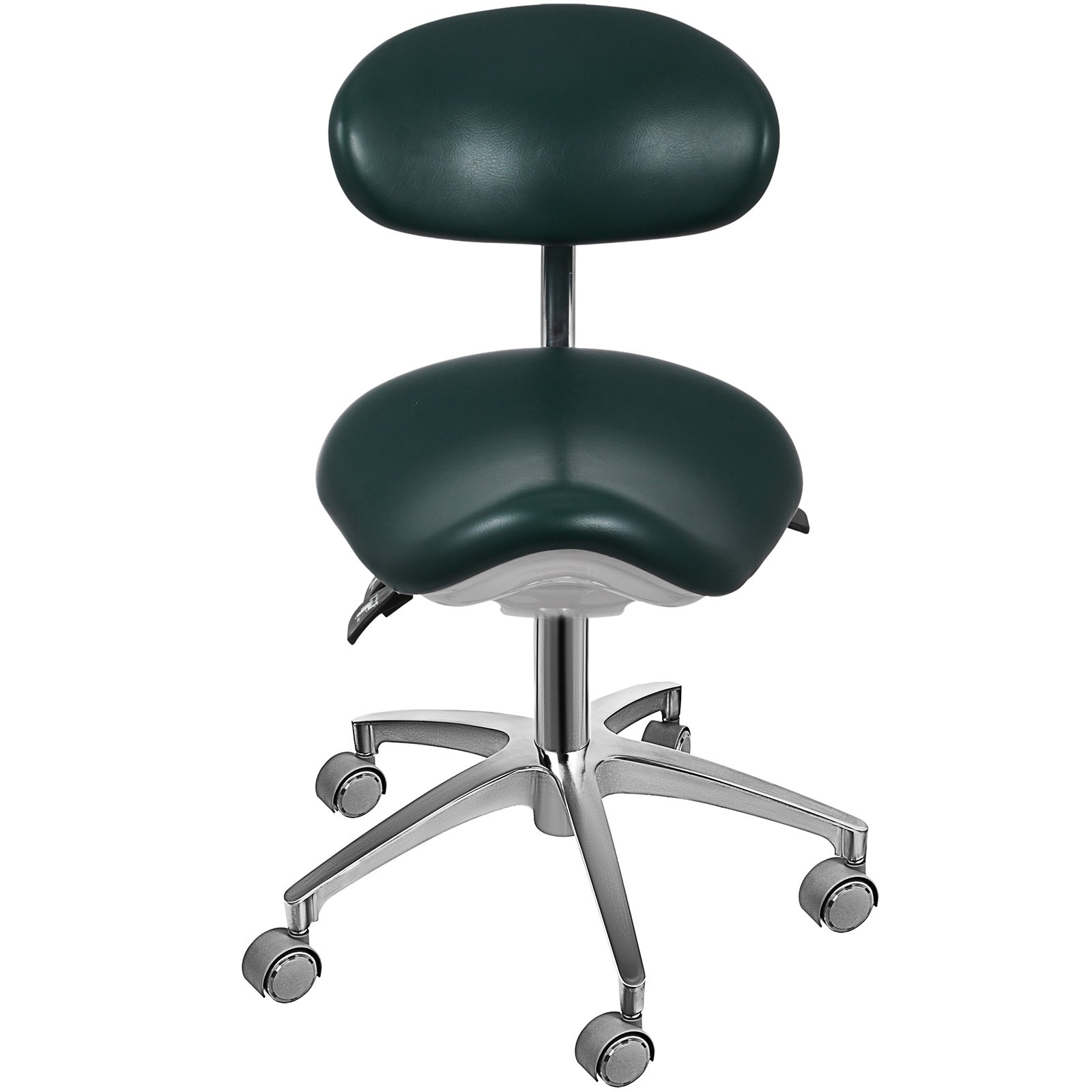 Taboret siodłowy z oparciem, stołek lekarski, stołek na kółkach, stołek obrotowy, stołek do ćwiczeń, stołek roboczy z rolkami, z regulacją wysokości, ergonomiczny