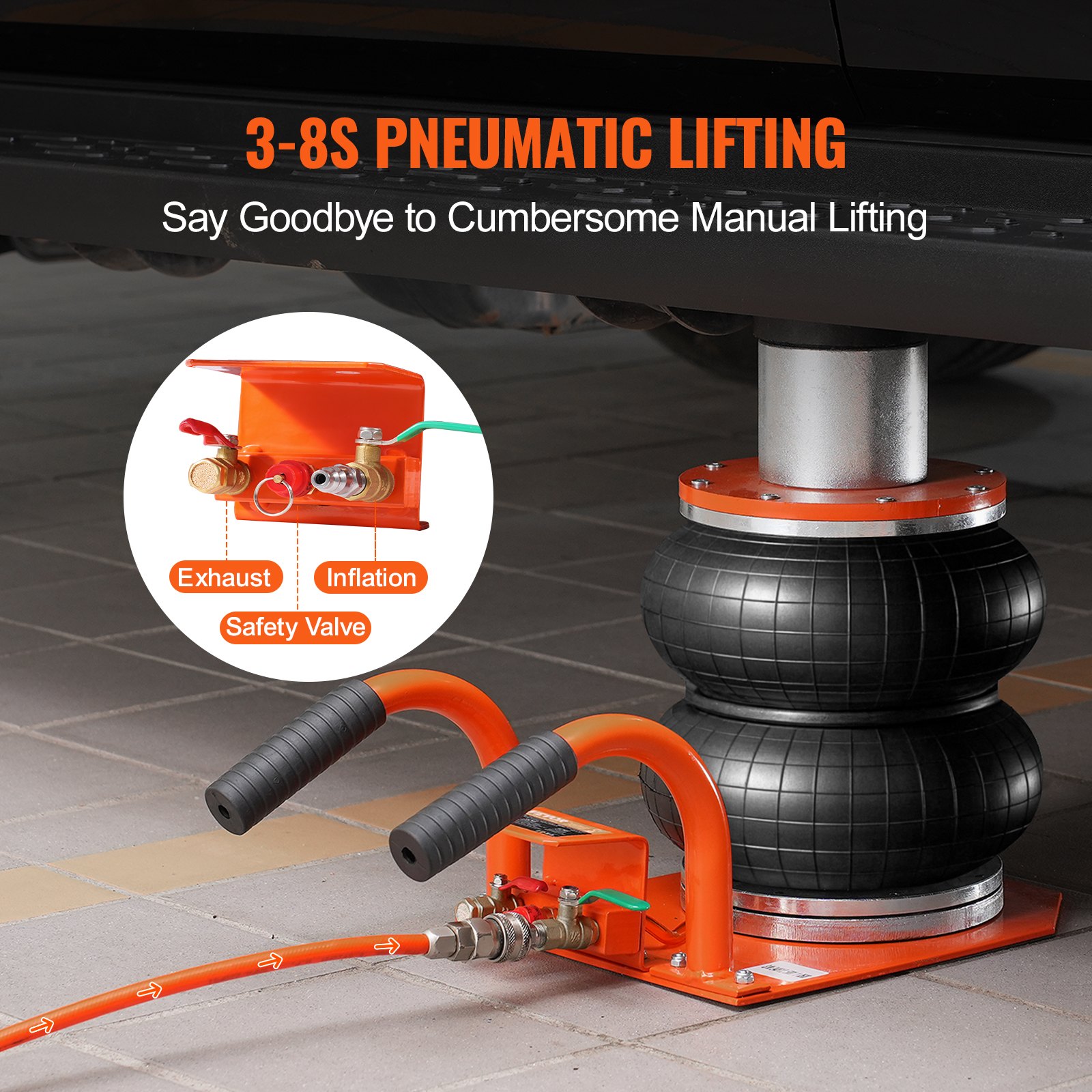 VEVOR Pneumatic Car Jack, Adjustable 3-ton Air Jack with Raised Column, Easy-to-Lift and Space-Saving Jack with Thick Rubber Pad & Short Handle, for Sedan, SUV, Pickup