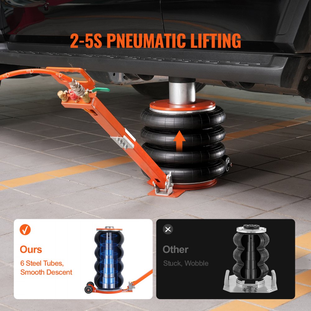 VEVOR Pneumatic Car Jack, Adjustable 6-ton Air Jack with Raised Column, Easy-to-Lift and Space-Saving Jack with Thick Rubber Pad and Long Handle, for Sedan, SUV, and Pickup Vehicles