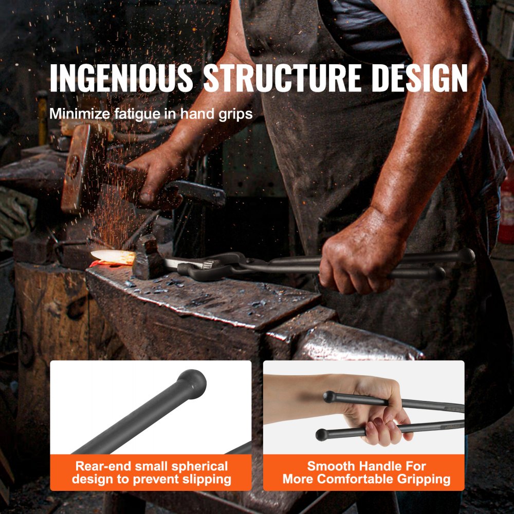 Szczypce kowalskie VEVOR, 461 x 68 x 18 mm Szczypce kowalskie V-Bit, maksymalny kąt szczęki 96 ± 5°, szczypce V-Bit ze stali węglowej, maks. grubość szczęki 8,8 mm, szczypce kowalskie z przedłużoną rękojeścią