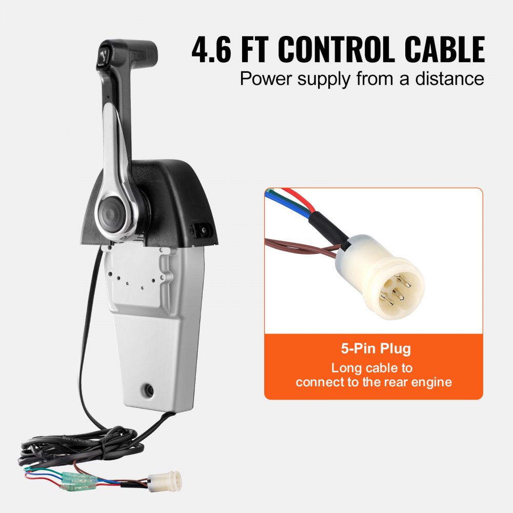 VEVOR Sterowanie przepustnicą łodzi, 704-48205-P1, montowany na górze zdalny moduł sterowania silnikiem zaburtowym Yamaha 4-suwowym, moduł sterowania przepustnicą łodzi z przełącznikiem trymu elektrycznego i wiązką przewodów o długości 144 cm