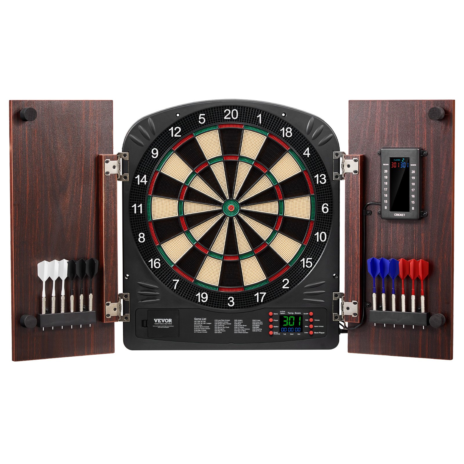 Zestaw tarczy do darta i szafki VEVOR Home Dart Board Center Dartboard 34,3 cm, chowana szafka do darta z elektronicznym systemem punktacji i łatwym montażem, w komplecie ze wszystkimi akcesoriami imprezowymi
